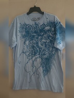 Affliction Men’s Light Blue Octopus Skull Graphic
